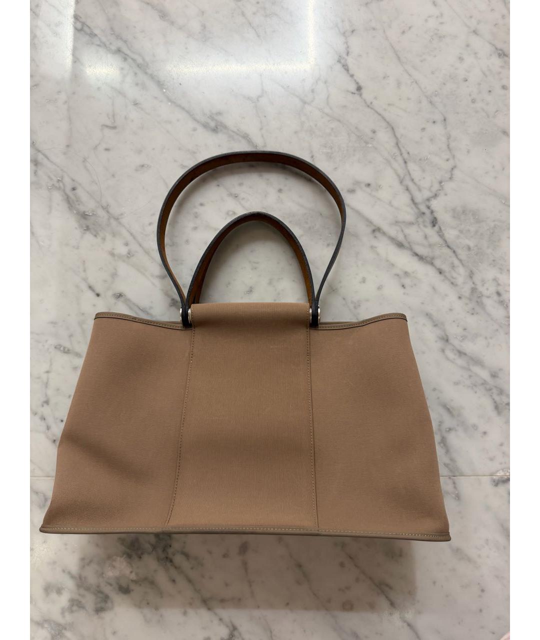 HERMES Коричневая тканевая сумка тоут, фото 5