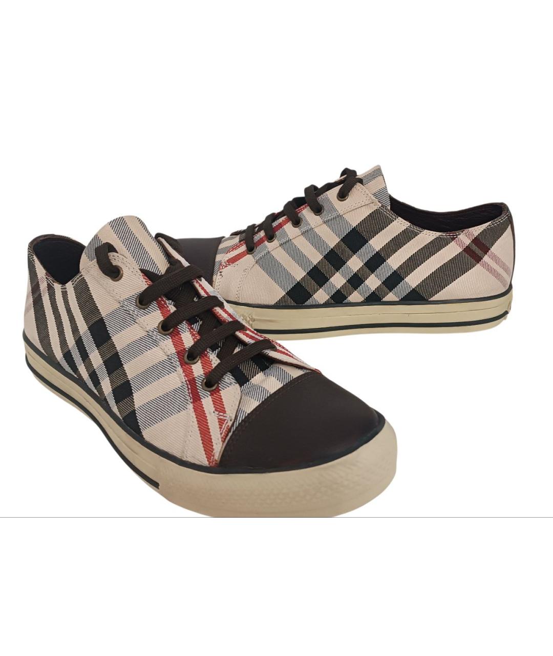 BURBERRY Бежевые кожаные низкие кроссовки / кеды, фото 2