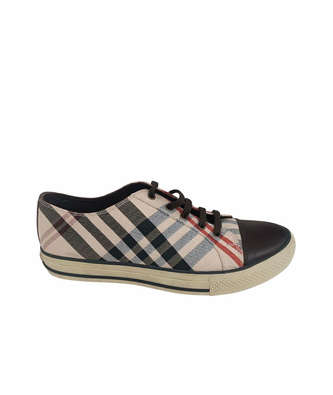 BURBERRY Бежевые кожаные низкие кроссовки / кеды, фото 1