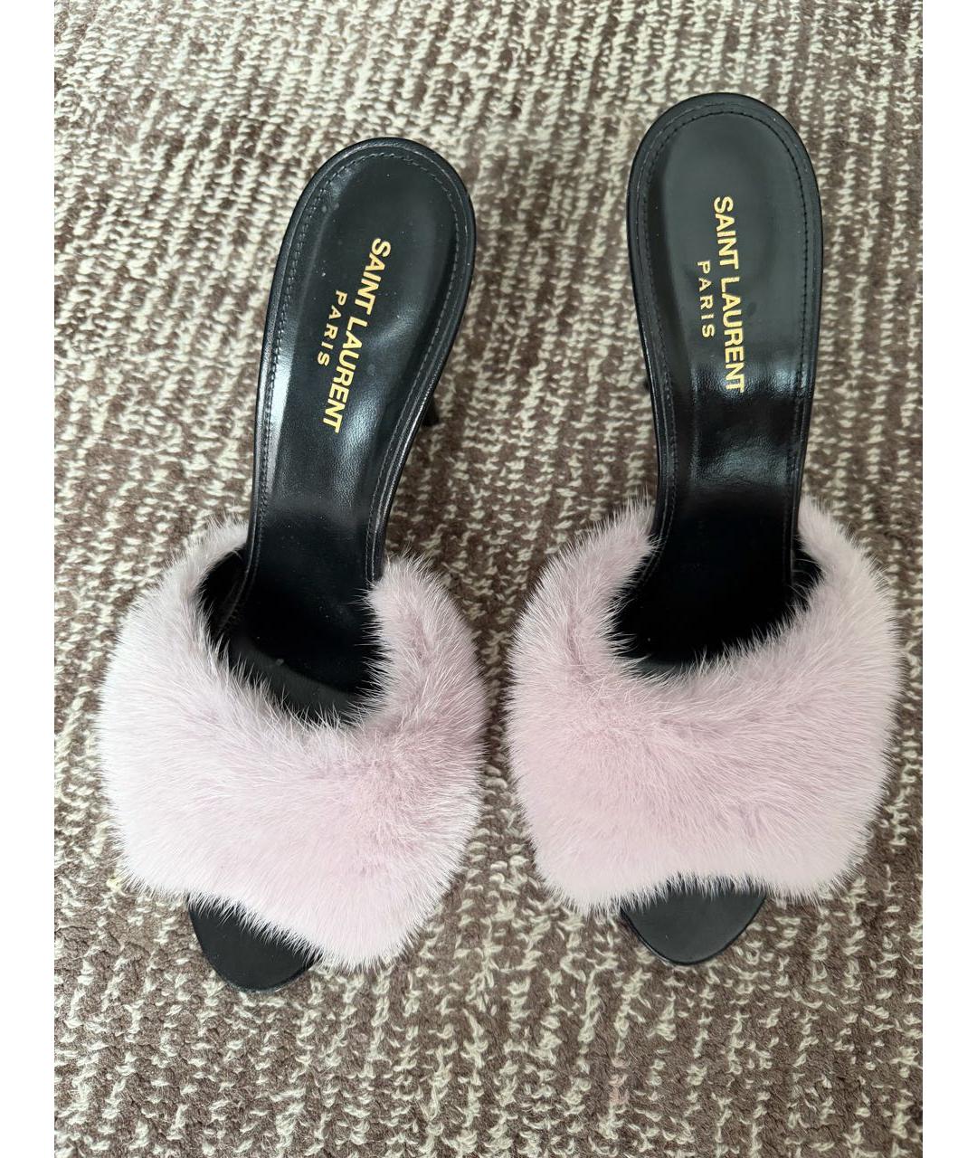 SAINT LAURENT Розовые кожаные мюли, фото 2