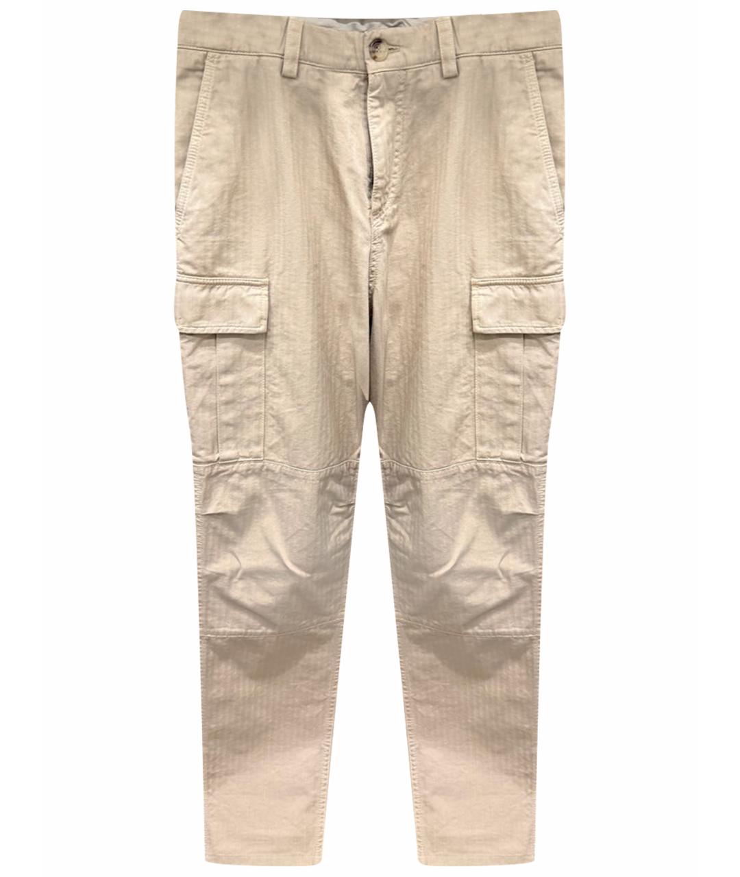 BRUNELLO CUCINELLI Бежевые хлопковые повседневные брюки, фото 1