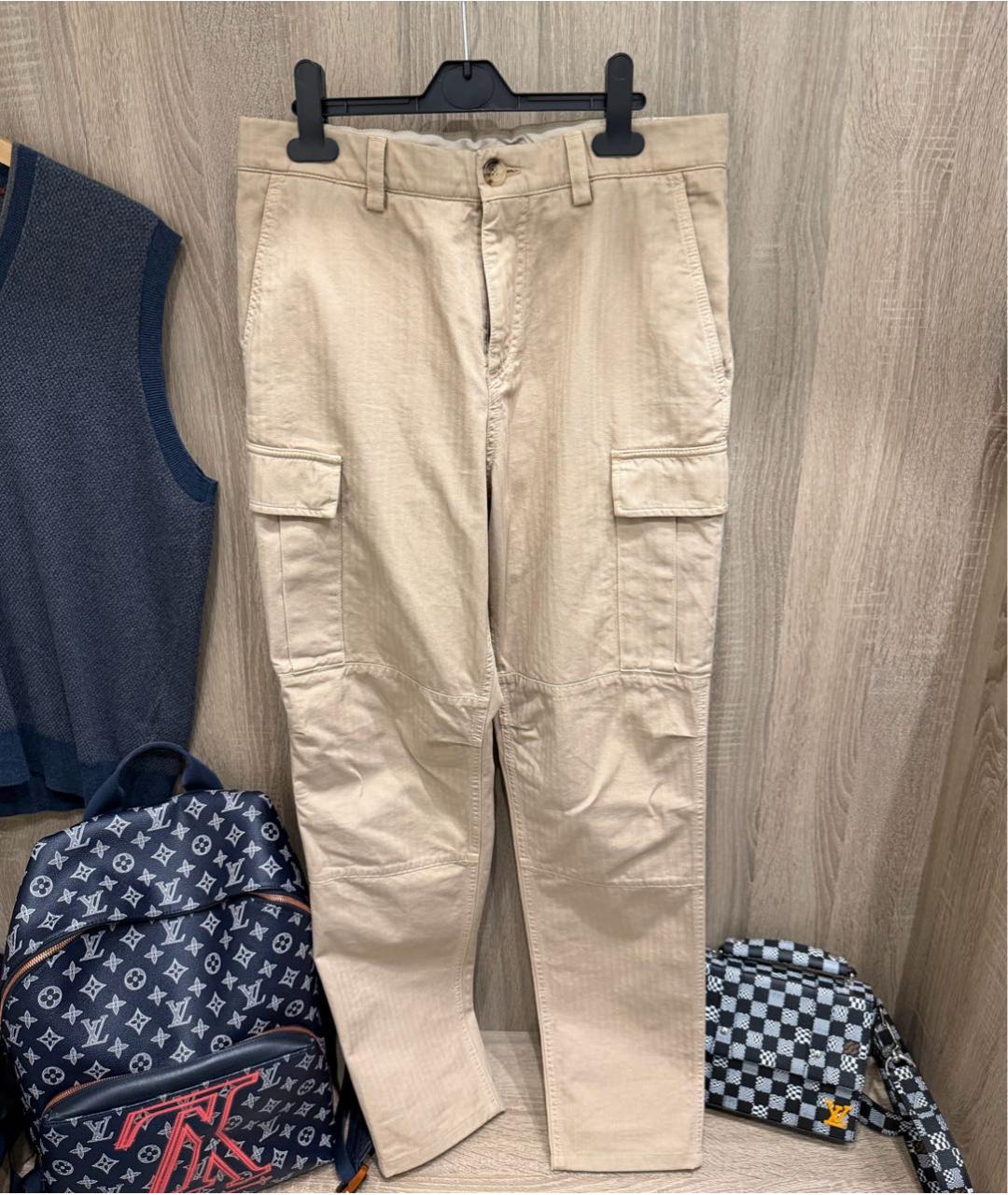 BRUNELLO CUCINELLI Бежевые хлопковые повседневные брюки, фото 4