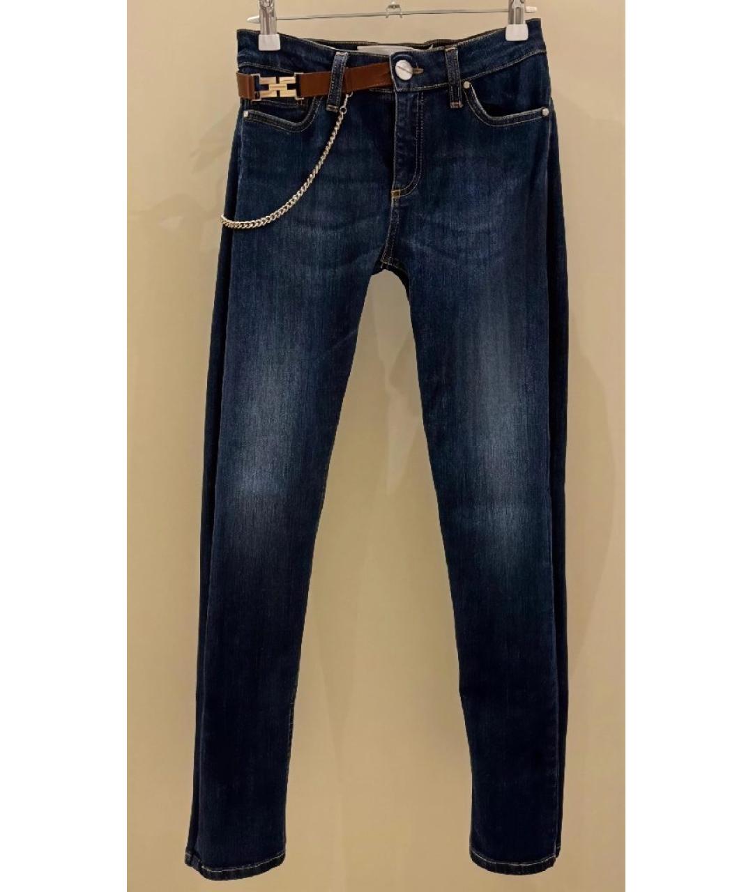 ELISABETTA FRANCHI Темно-синие хлопко-эластановые джинсы слим, фото 6