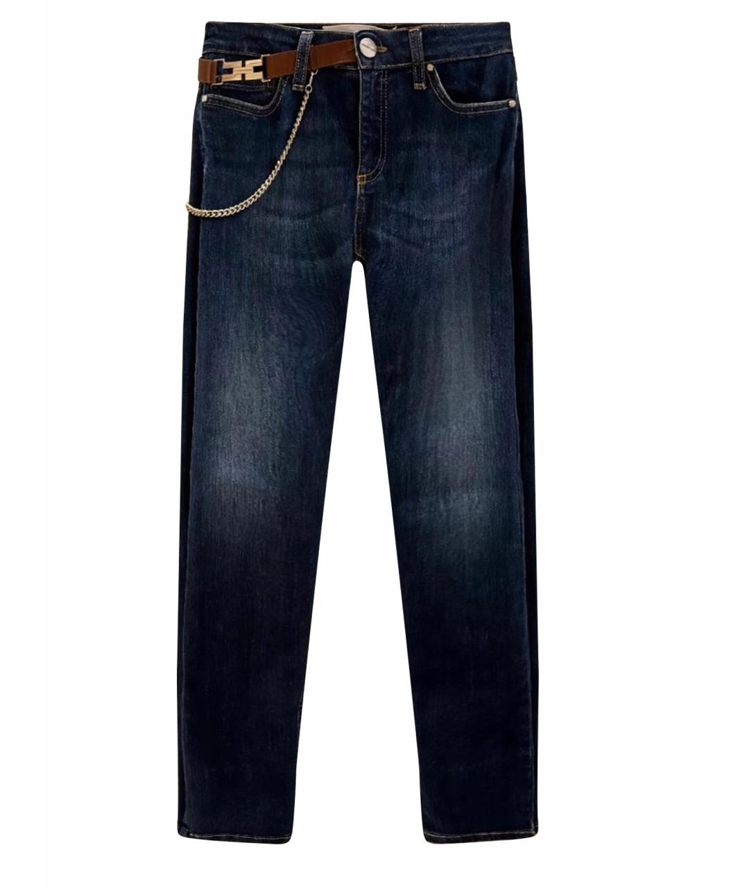 ELISABETTA FRANCHI Темно-синие хлопко-эластановые джинсы слим, фото 1