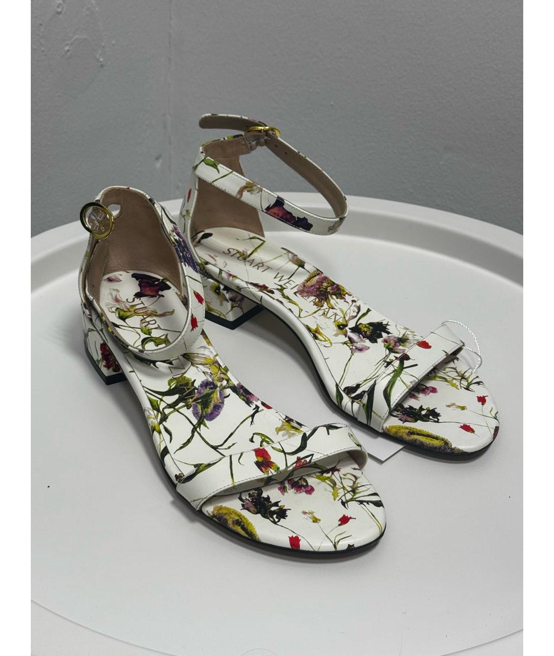 STUART WEITZMAN Белые кожаные босоножки, фото 3