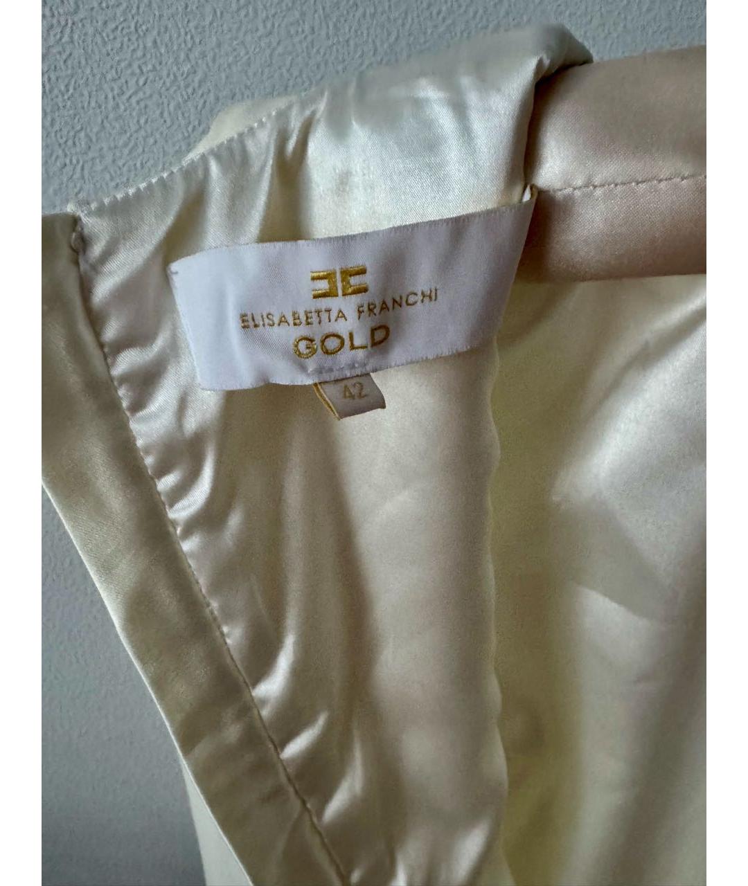 ELISABETTA FRANCHI Бежевое полиэстеровое коктейльное платье, фото 4