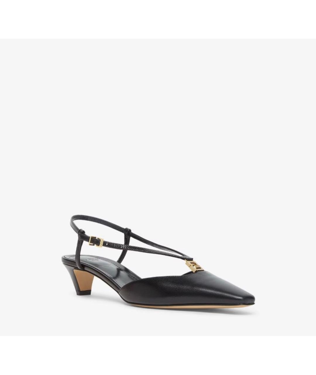 FENDI Черные кожаные лодочки на низком каблуке, фото 2