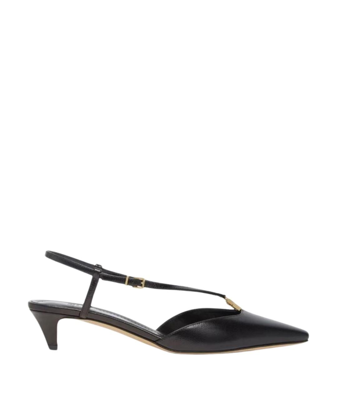 FENDI Черные кожаные лодочки на низком каблуке, фото 1