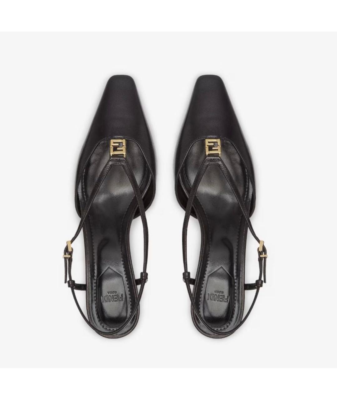 FENDI Черные кожаные лодочки на низком каблуке, фото 4