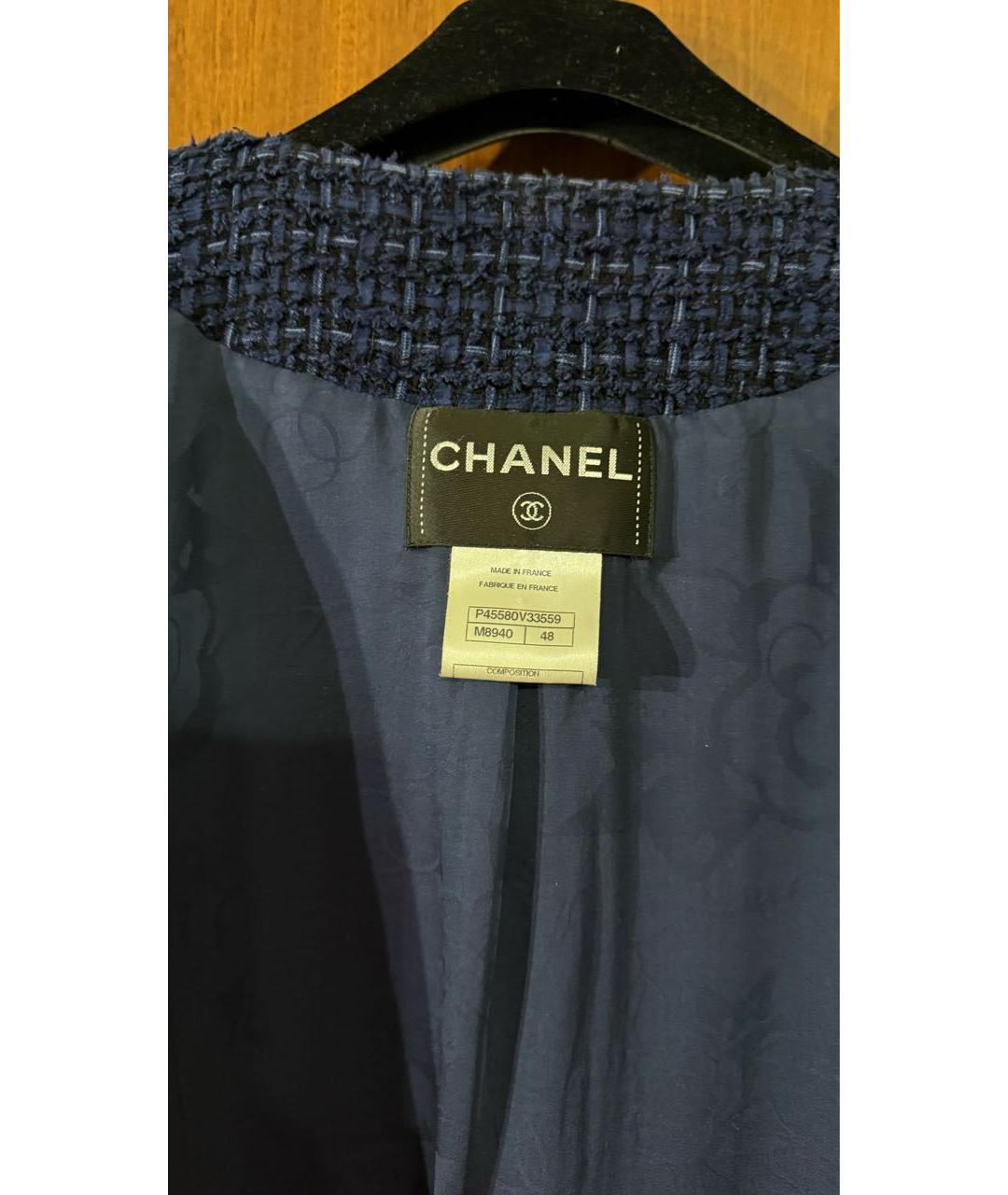 CHANEL Темно-синий твидовый жакет/пиджак, фото 3