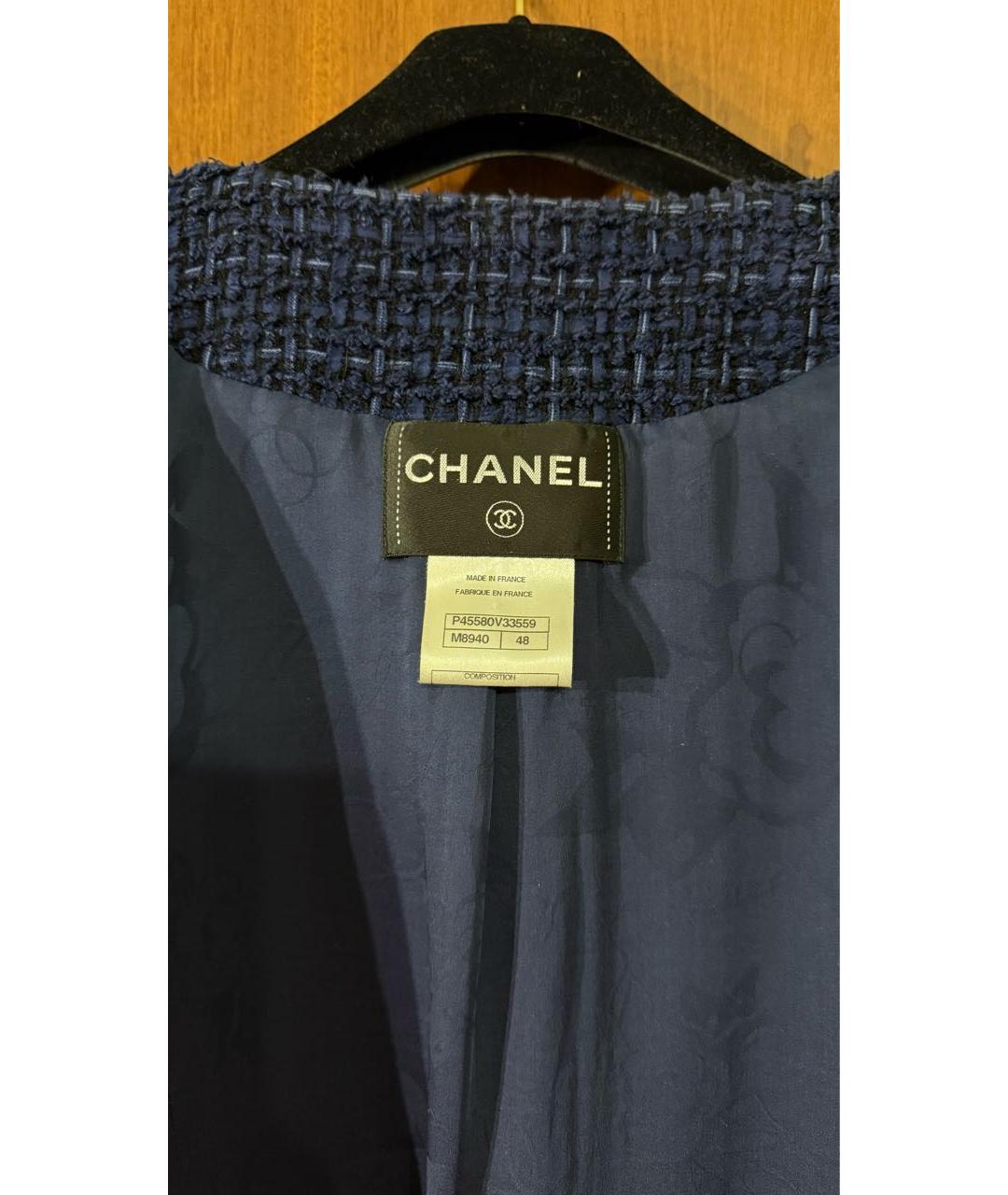 CHANEL Темно-синий твидовый жакет/пиджак, фото 7