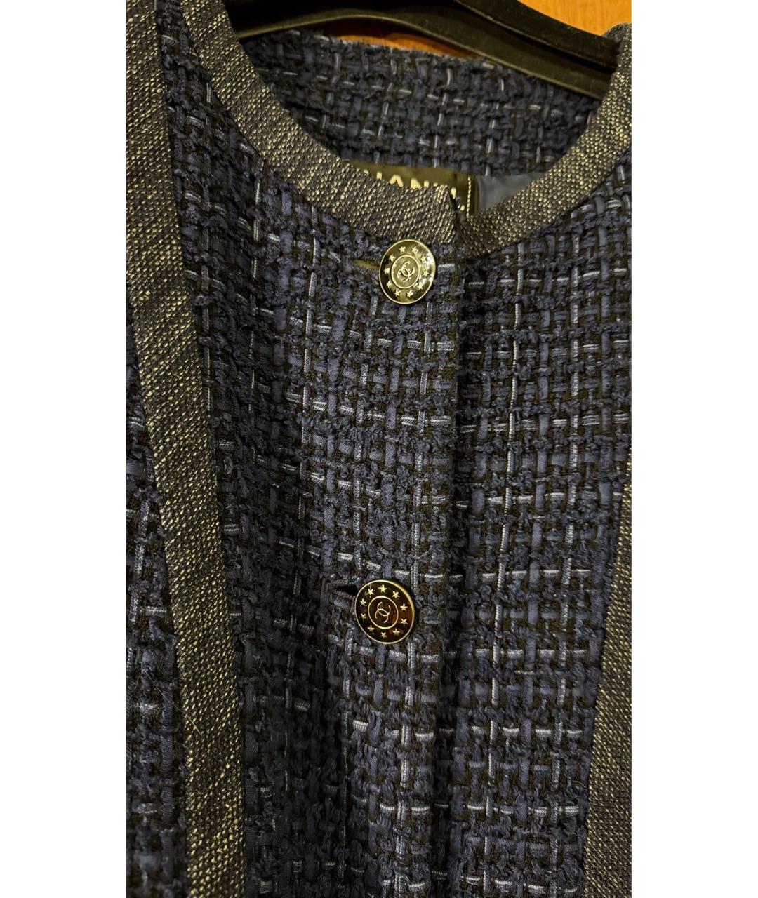 CHANEL Темно-синий твидовый жакет/пиджак, фото 4
