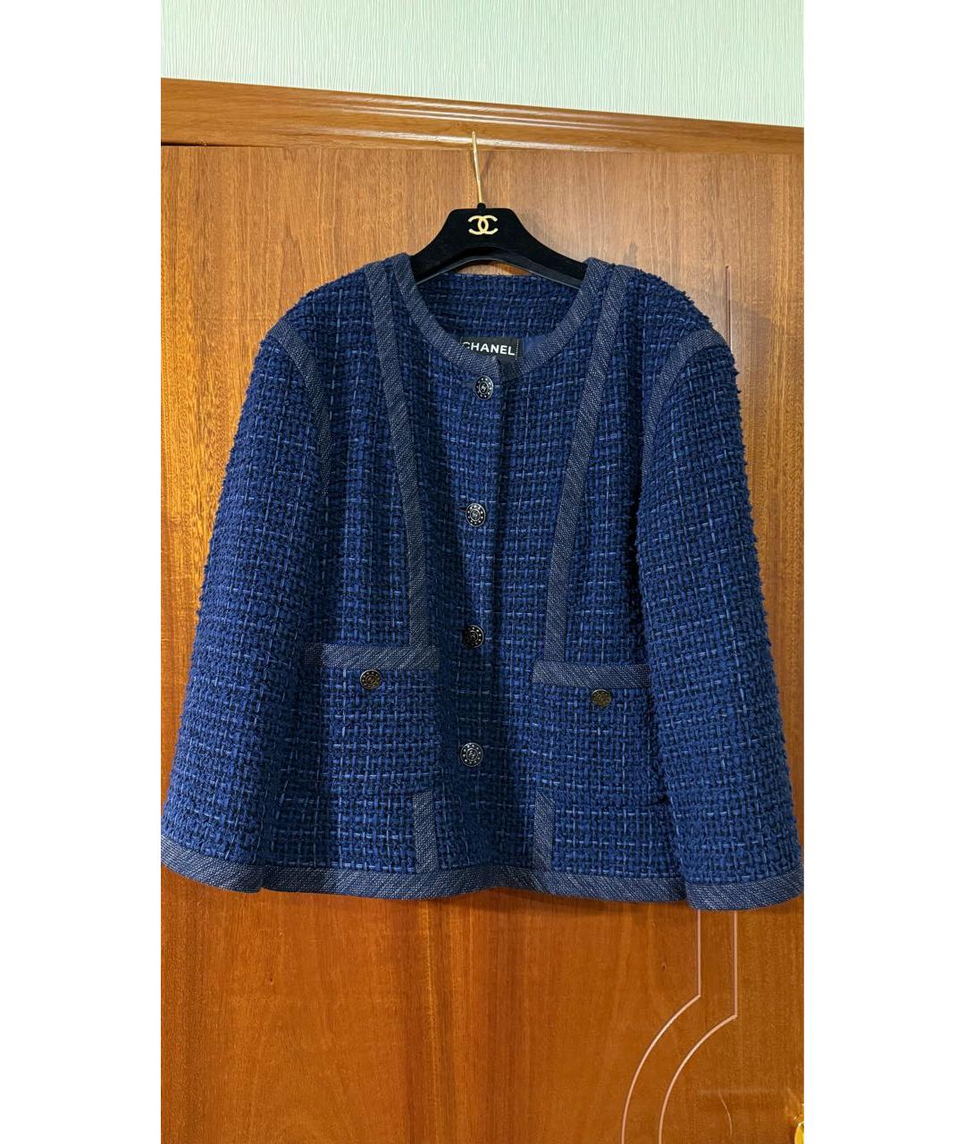 CHANEL Темно-синий твидовый жакет/пиджак, фото 9