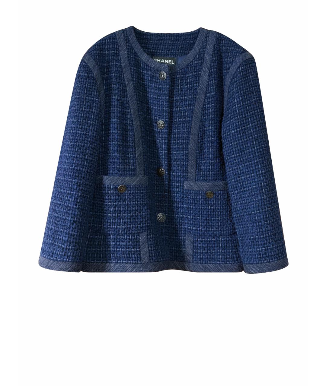 CHANEL Темно-синий твидовый жакет/пиджак, фото 1