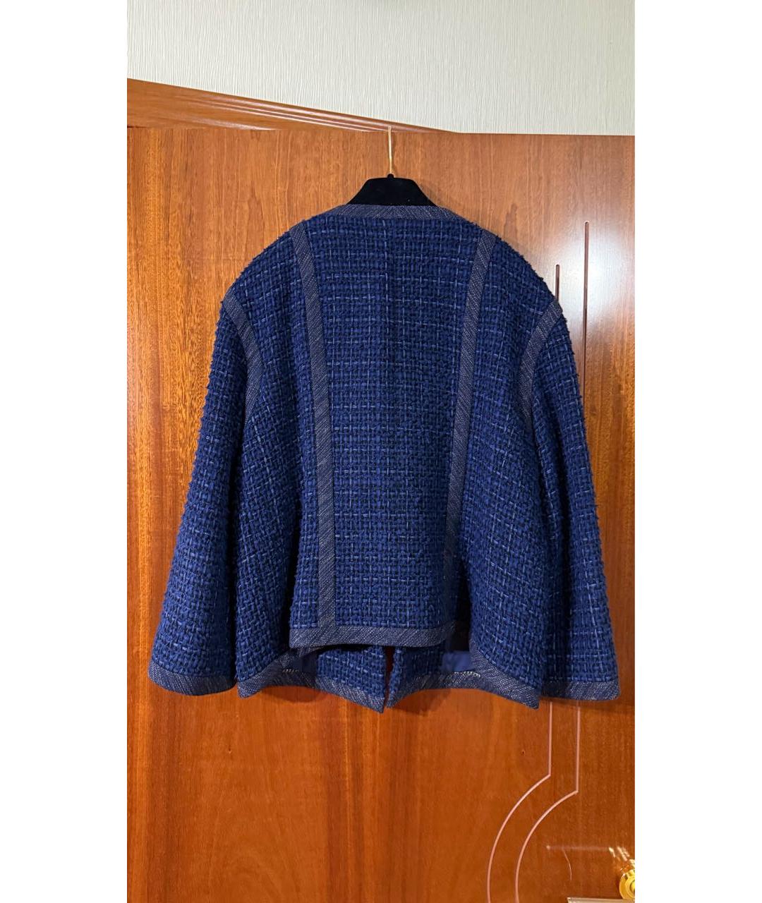 CHANEL Темно-синий твидовый жакет/пиджак, фото 2