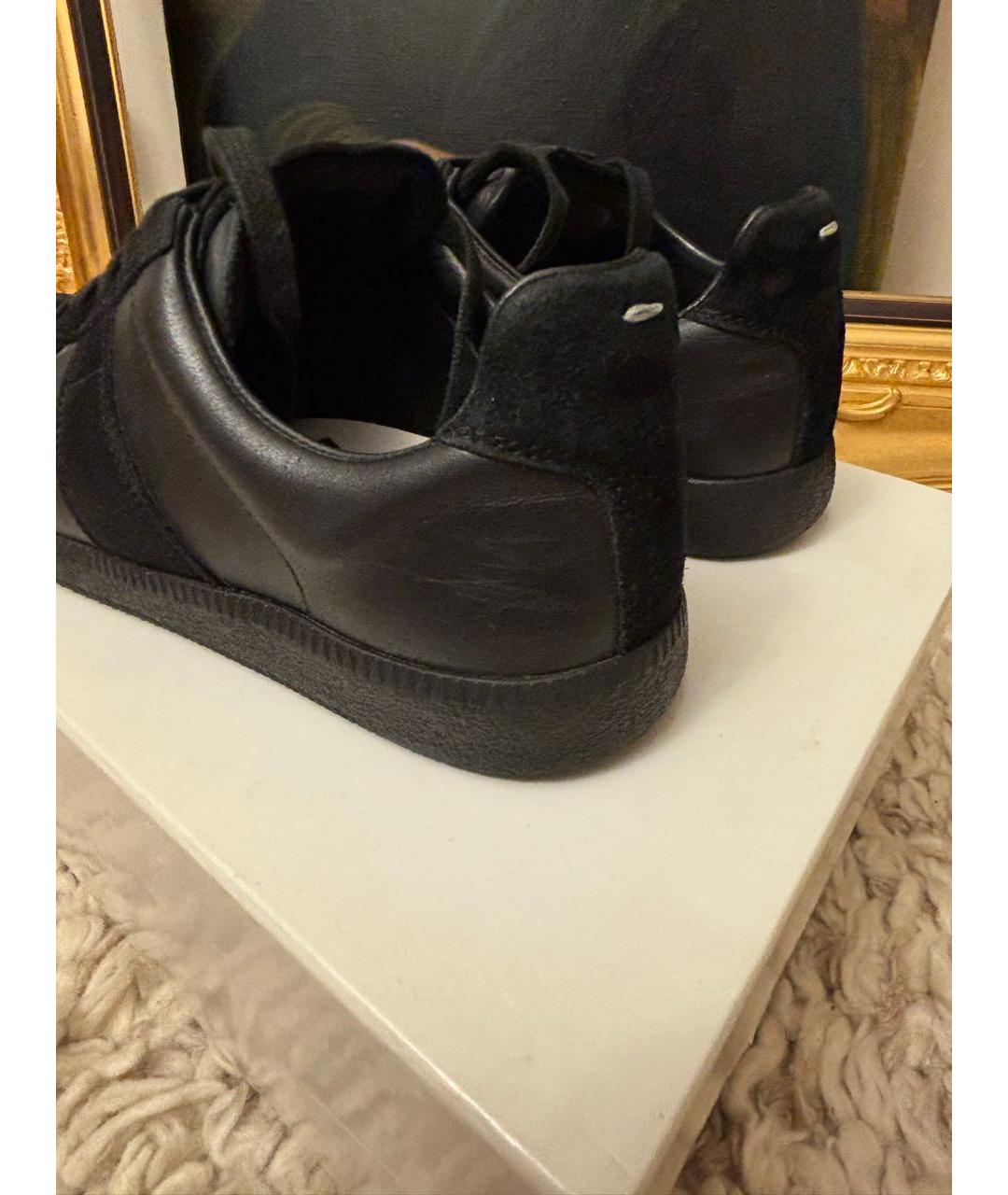 MAISON MARGIELA Черные низкие кроссовки / кеды из искусственной кожи, фото 5