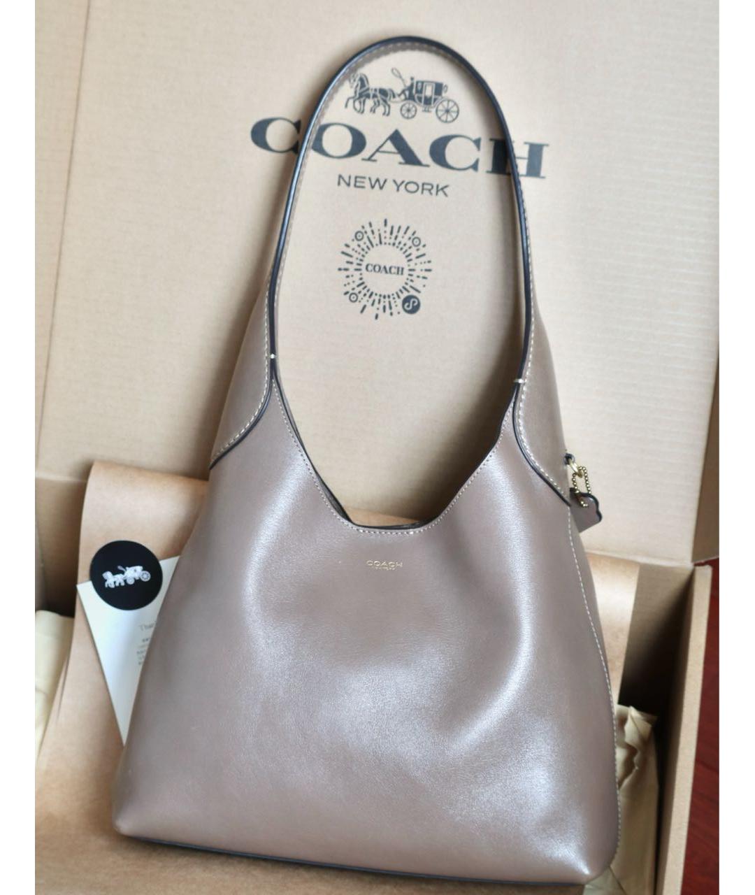 COACH Бежевая кожаная сумка через плечо, фото 5
