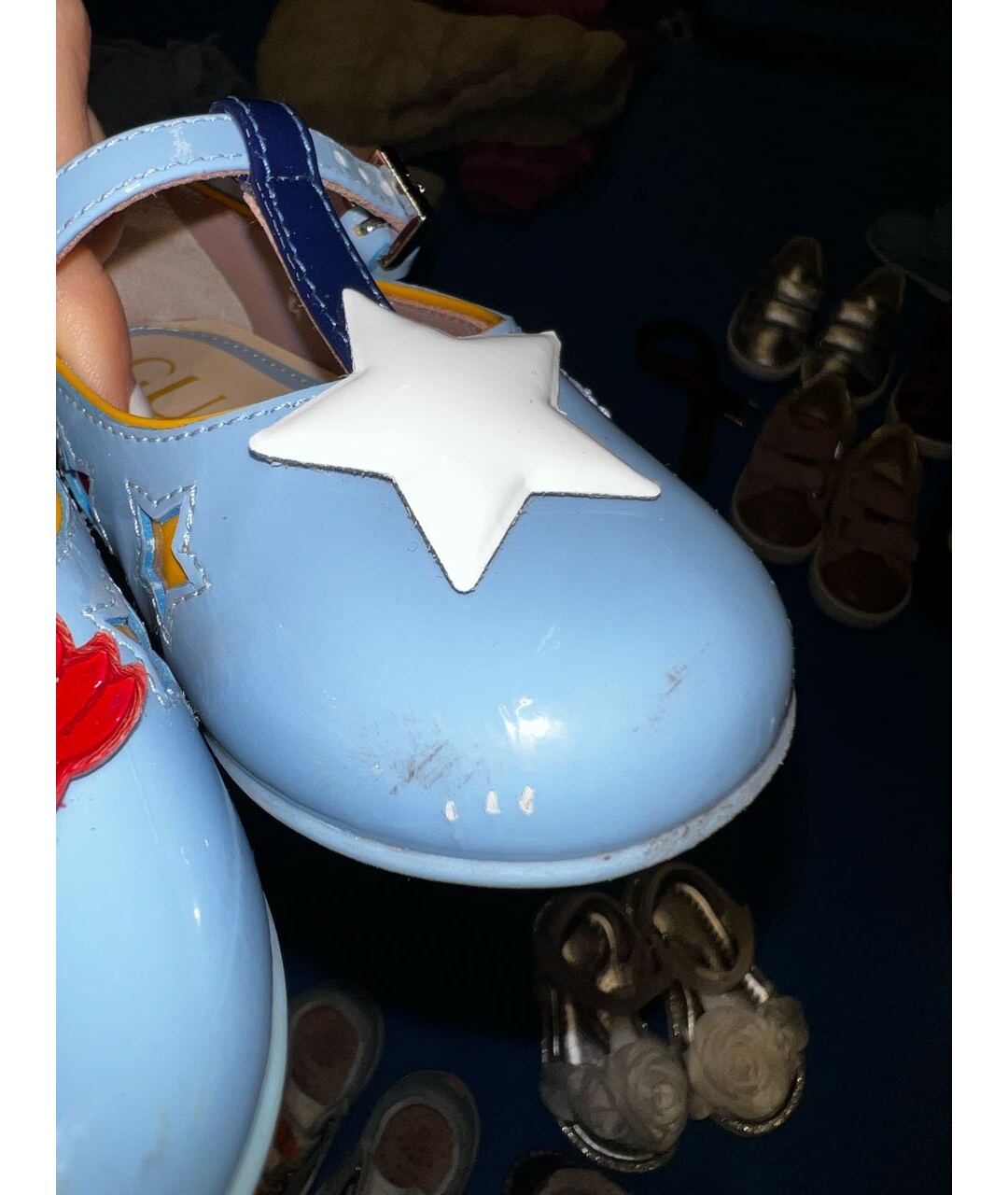 GUCCI KIDS Голубые балетки и туфли из лакированной кожи, фото 3