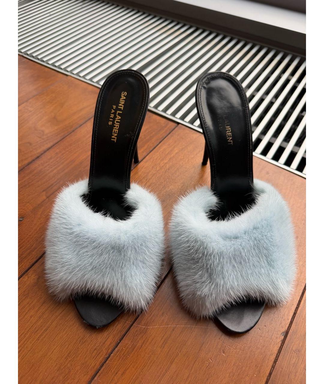 SAINT LAURENT Голубые кожаные босоножки, фото 7