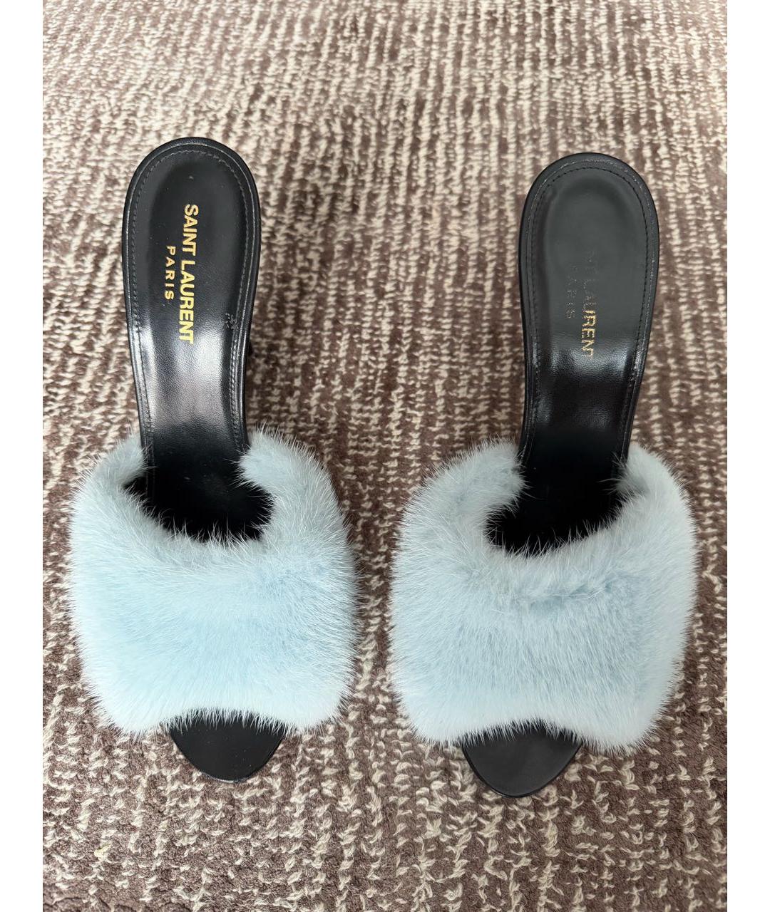 SAINT LAURENT Голубые кожаные босоножки, фото 3