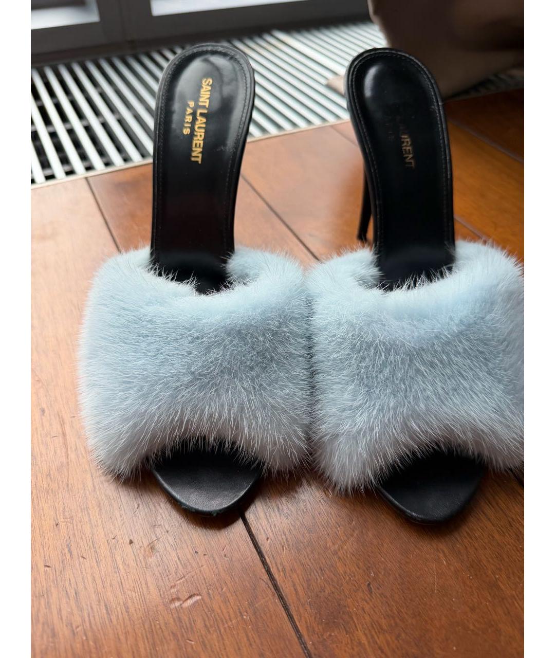 SAINT LAURENT Голубые кожаные босоножки, фото 4