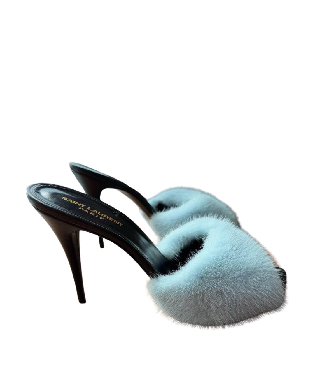 SAINT LAURENT Голубые кожаные босоножки, фото 1