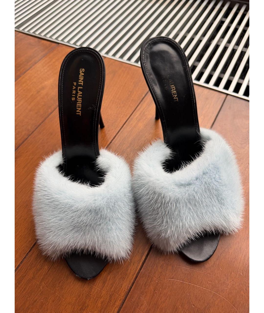 SAINT LAURENT Голубые кожаные босоножки, фото 8