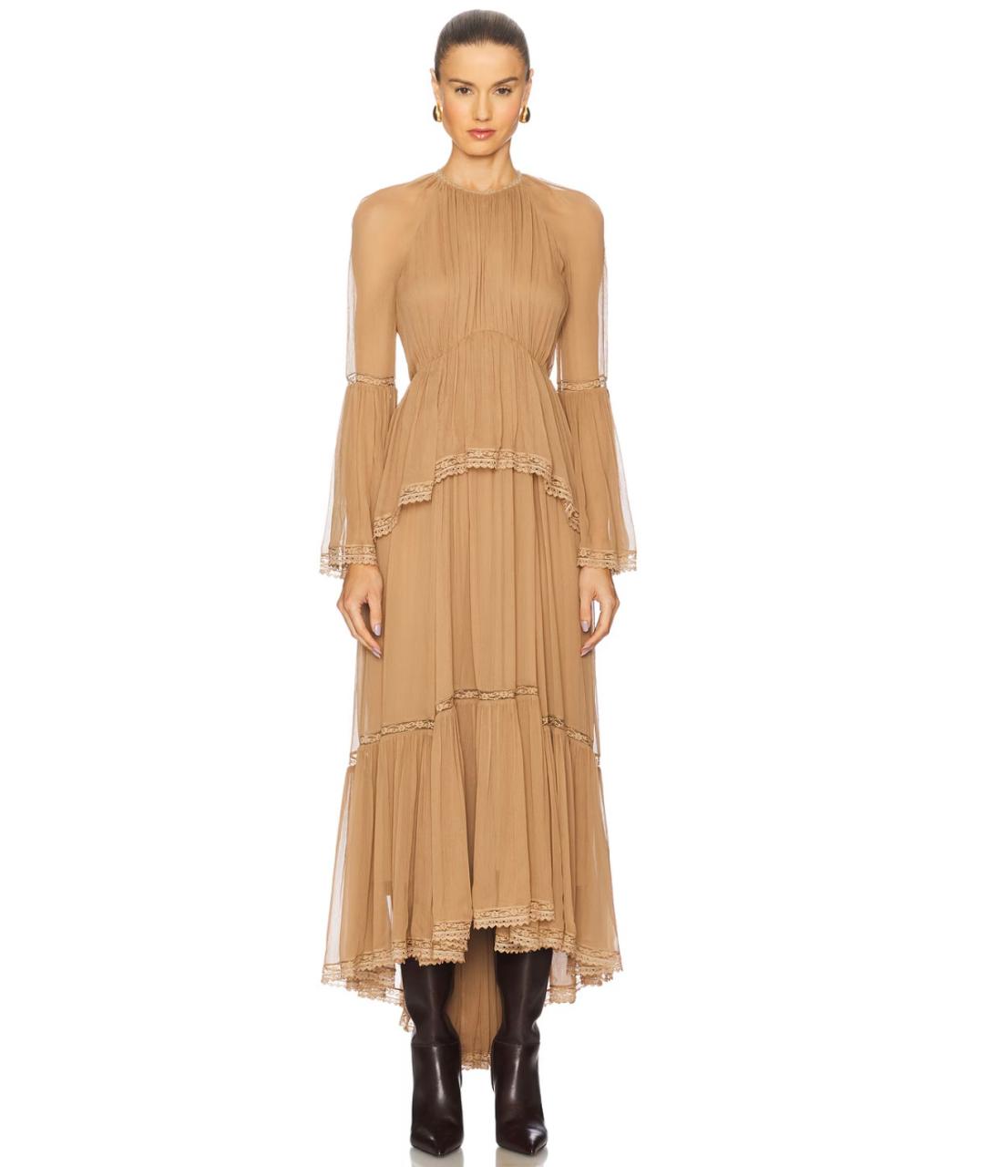 ZIMMERMANN Бежевое вискозное коктейльное платье, фото 3
