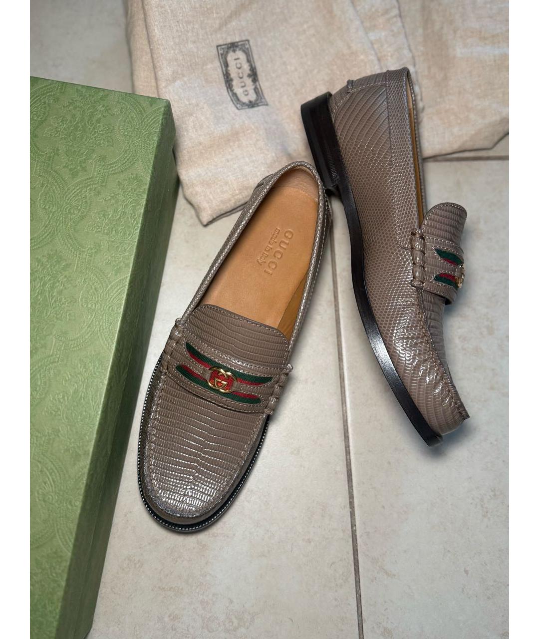GUCCI Серые лоферы из экзотической кожи, фото 3