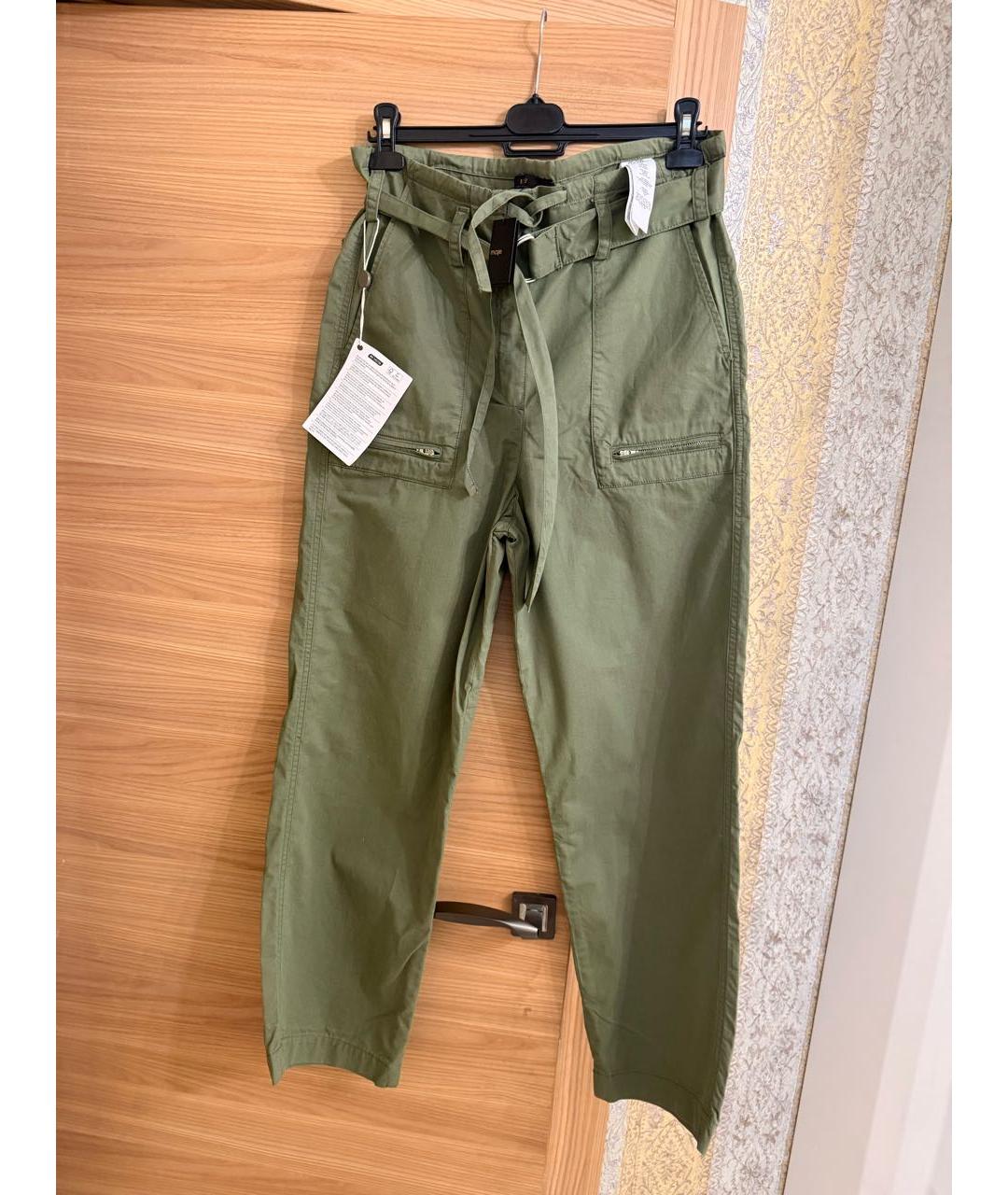 MAJE Хаки хлопковые прямые брюки, фото 5