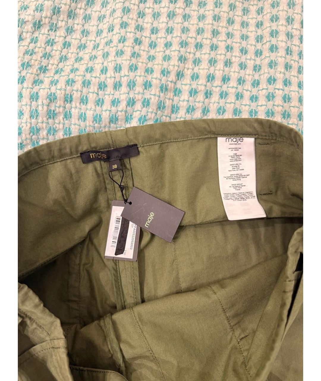 MAJE Хаки хлопковые прямые брюки, фото 3