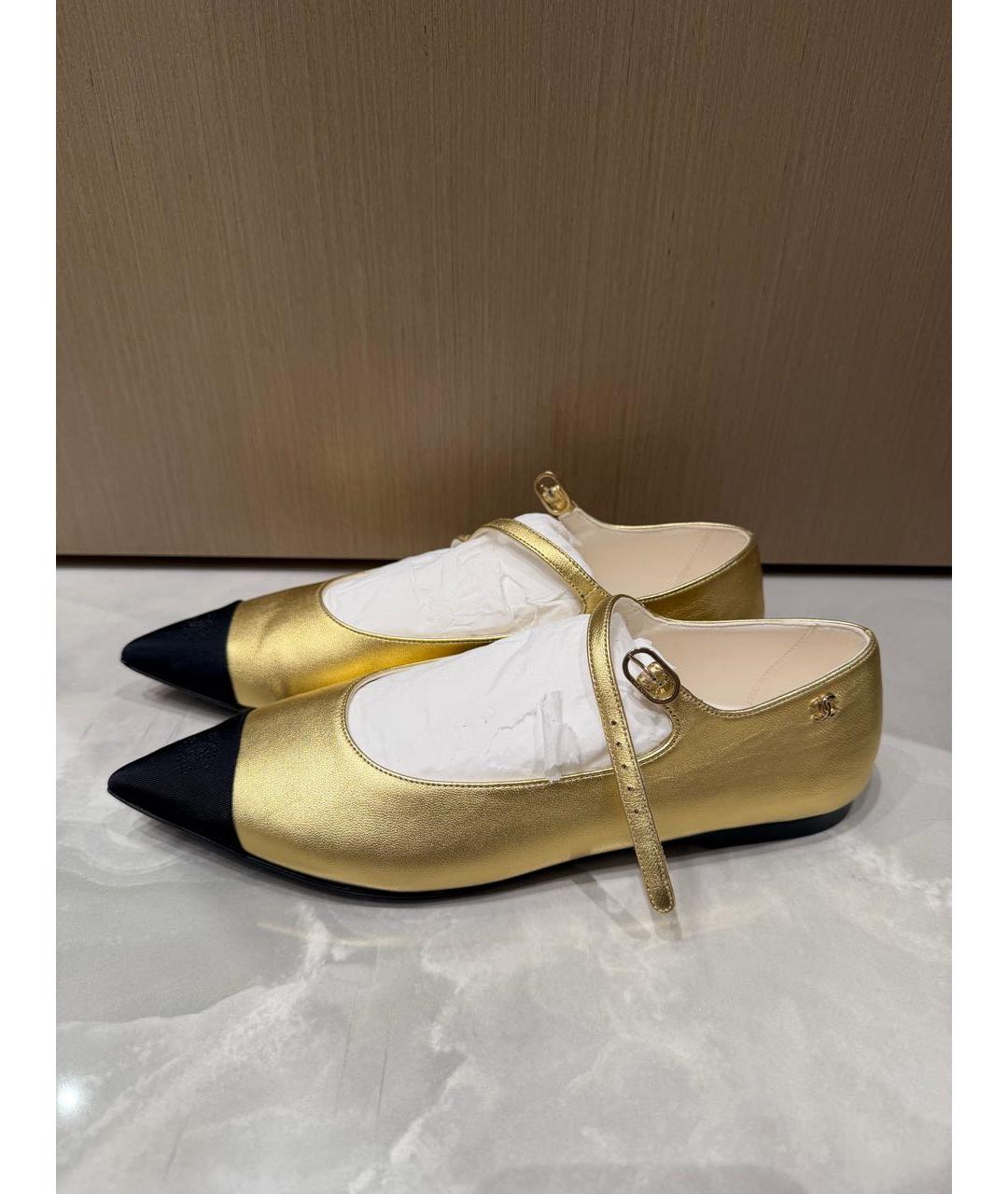 CHANEL Золотые кожаные балетки, фото 8
