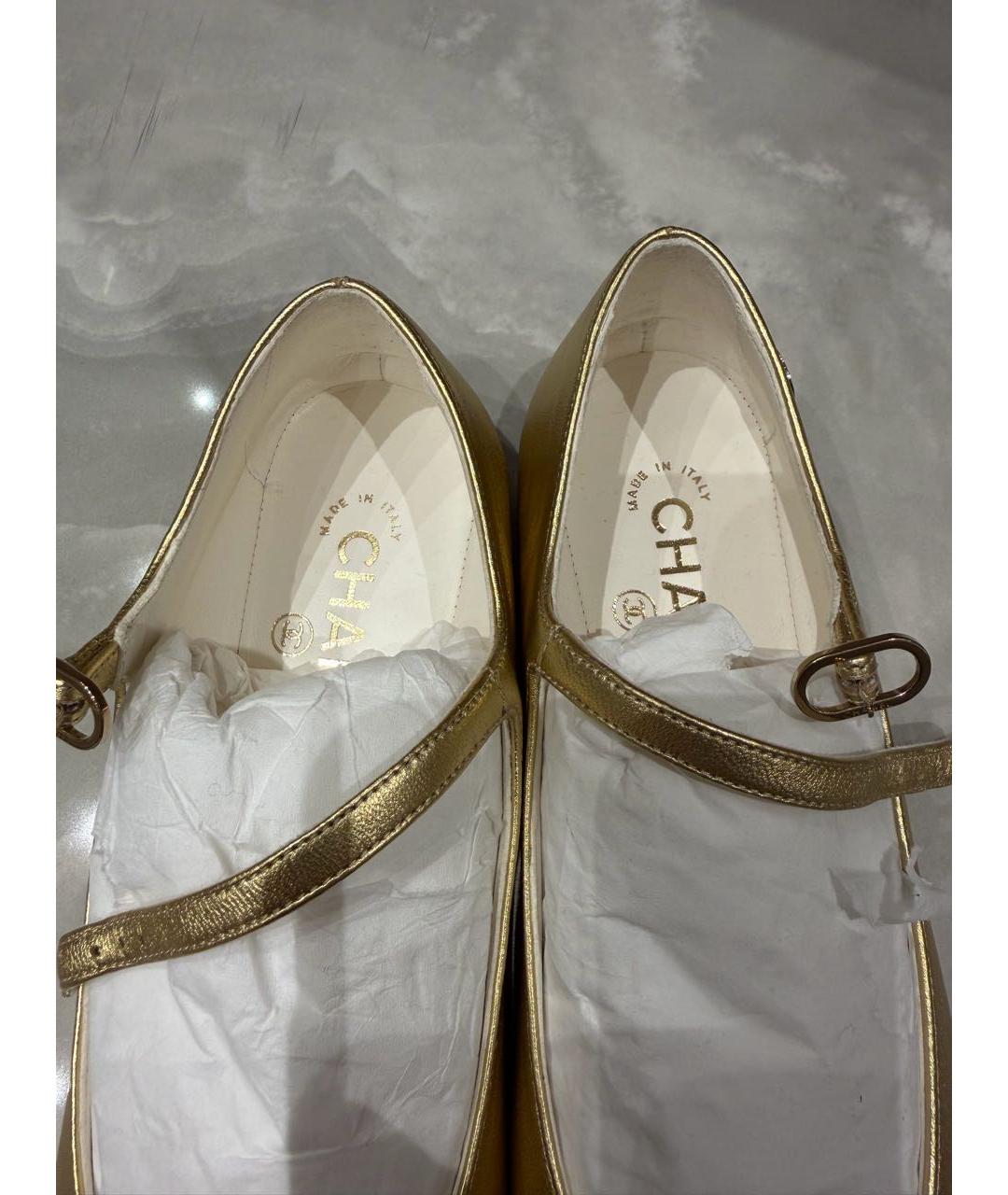 CHANEL Золотые кожаные балетки, фото 7