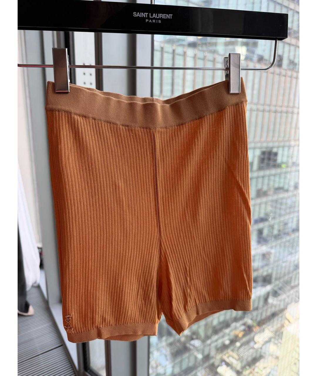 SAINT LAURENT Горчичные шелковые шорты, фото 8