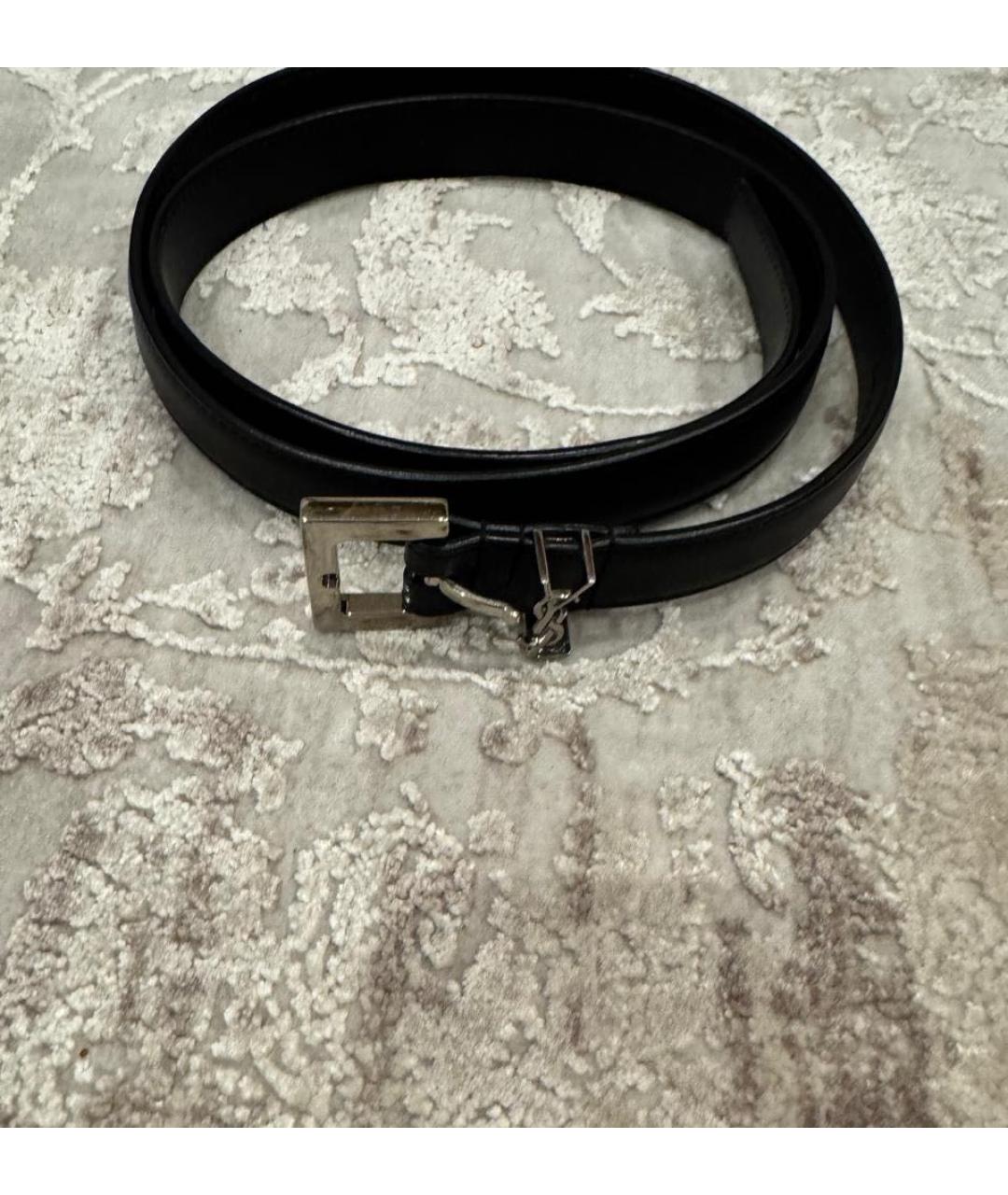 SAINT LAURENT Черный кожаный ремень, фото 2