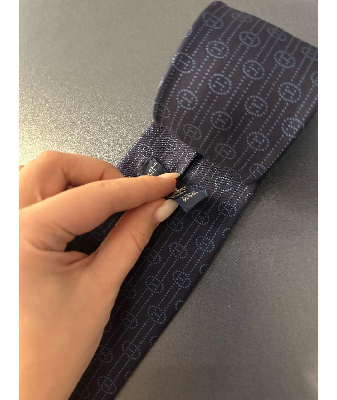 HERMES Темно-синий шелковый галстук, фото 7