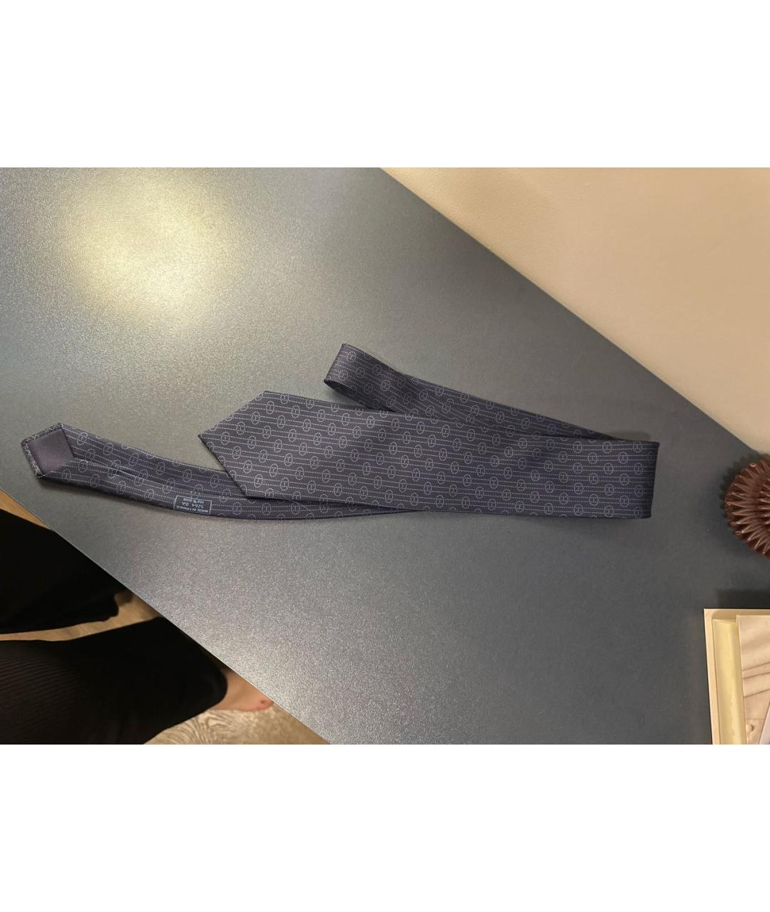 HERMES Темно-синий шелковый галстук, фото 9