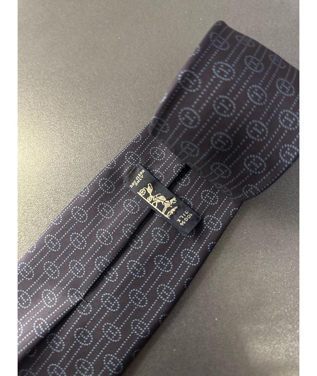 HERMES Темно-синий шелковый галстук, фото 3