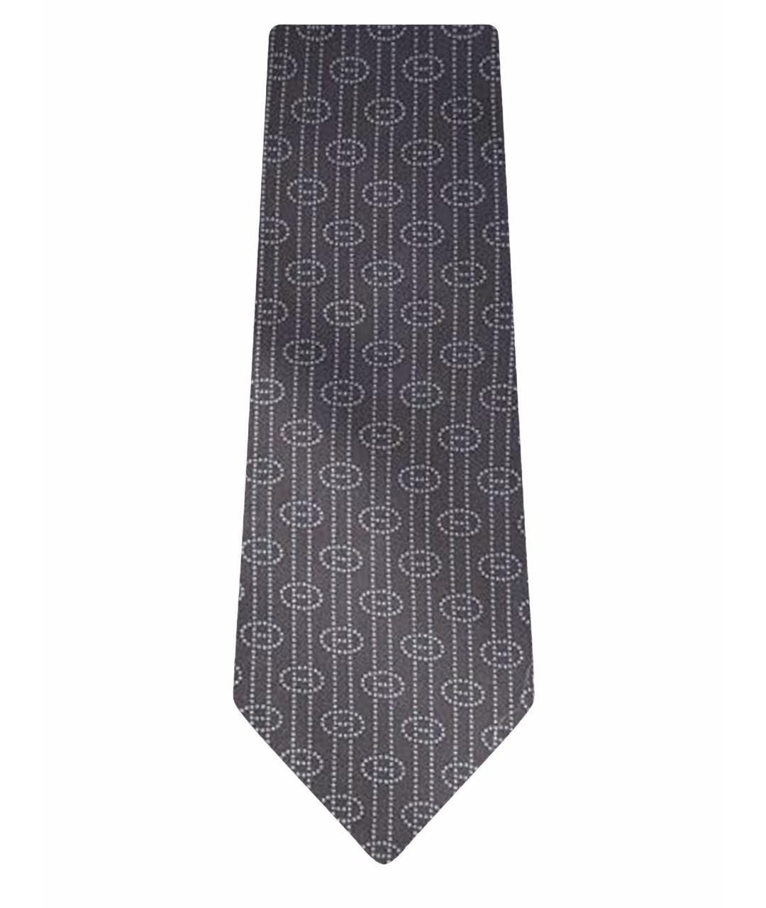 HERMES Темно-синий шелковый галстук, фото 1