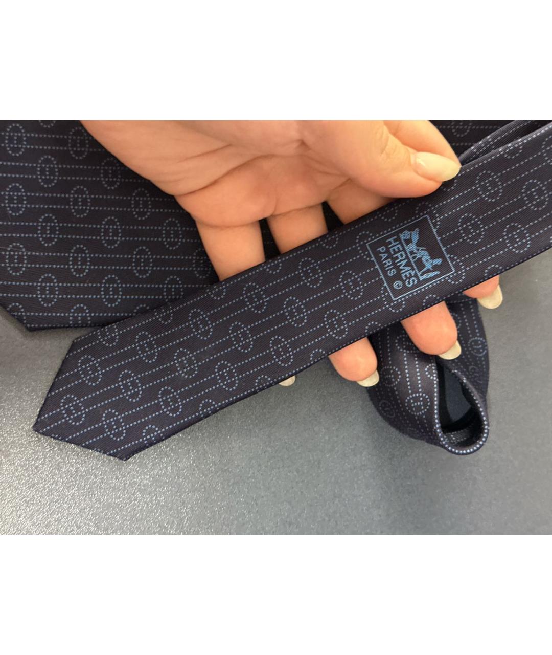 HERMES Темно-синий шелковый галстук, фото 8