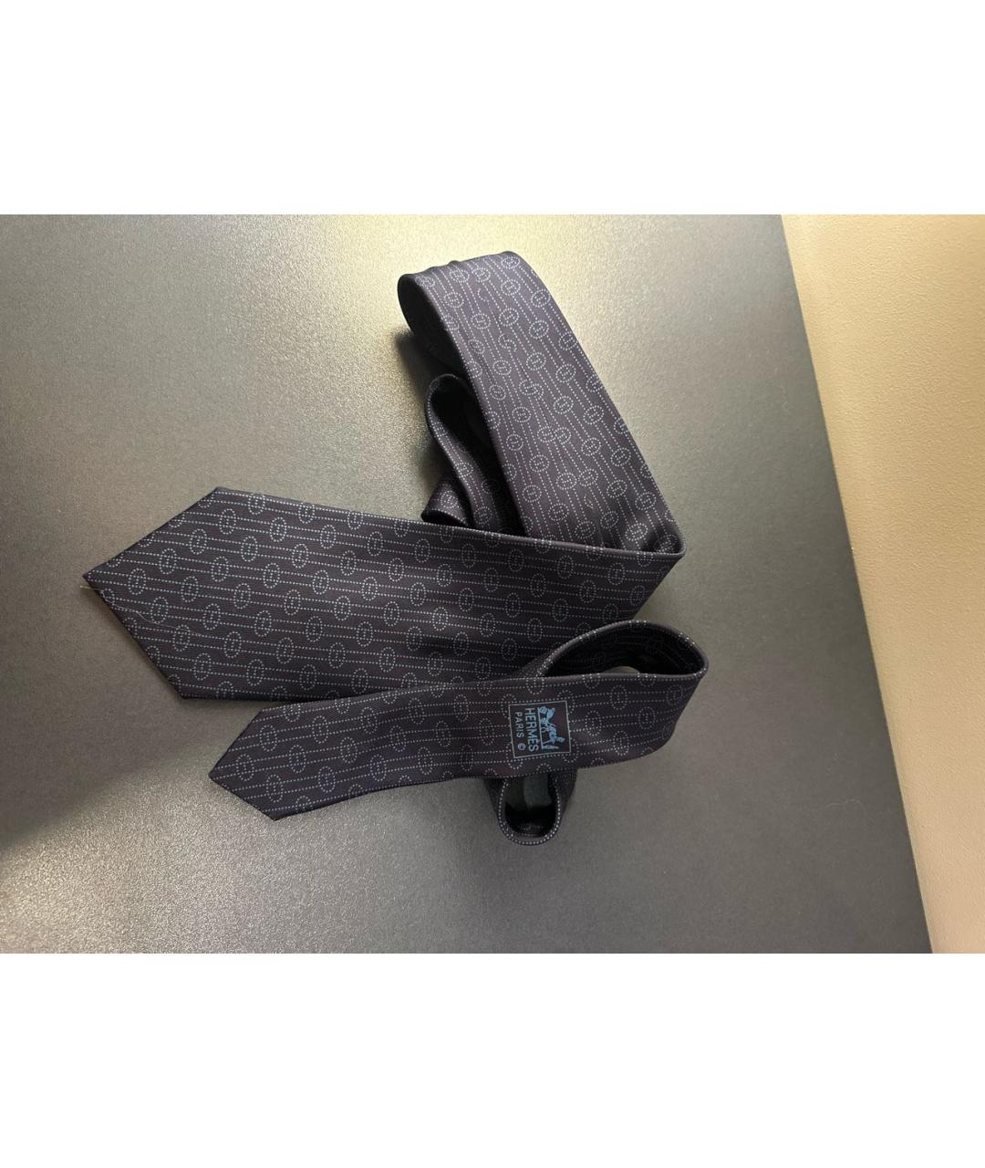 HERMES Темно-синий шелковый галстук, фото 2