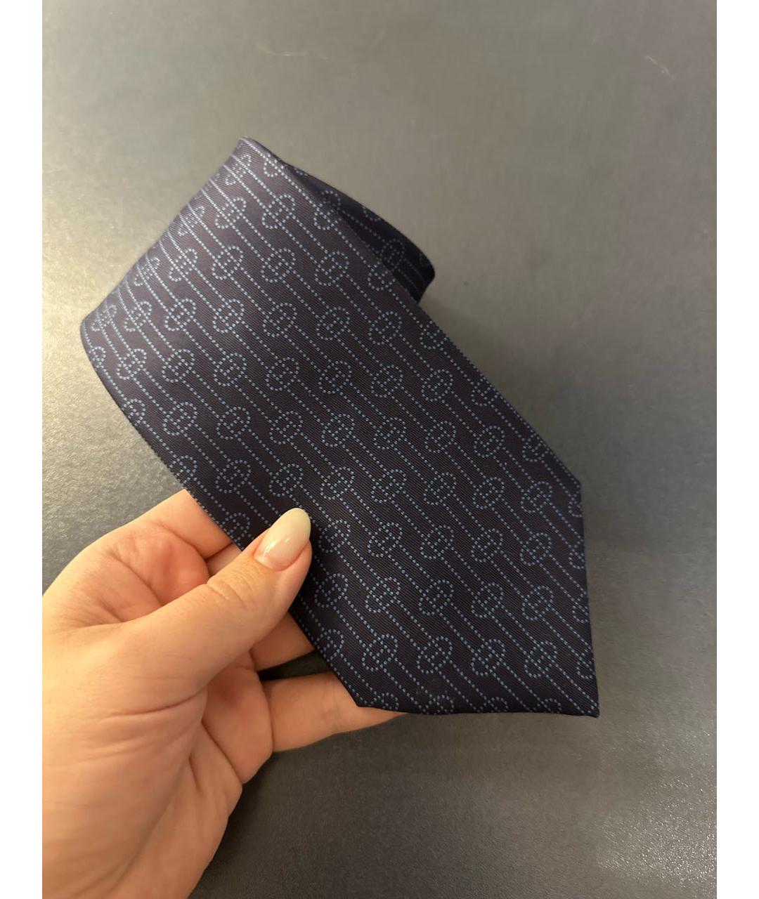 HERMES Темно-синий шелковый галстук, фото 5