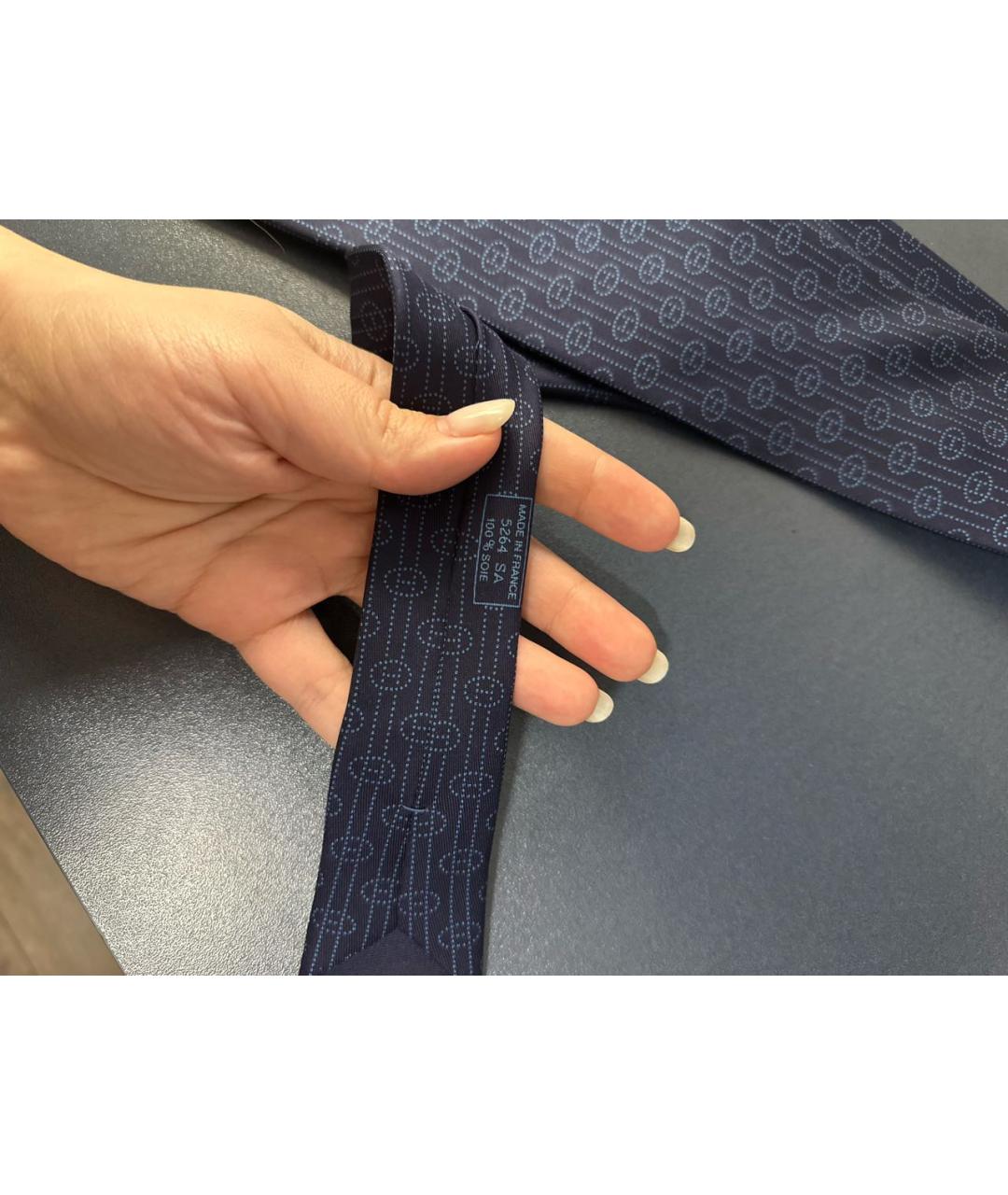 HERMES Темно-синий шелковый галстук, фото 6