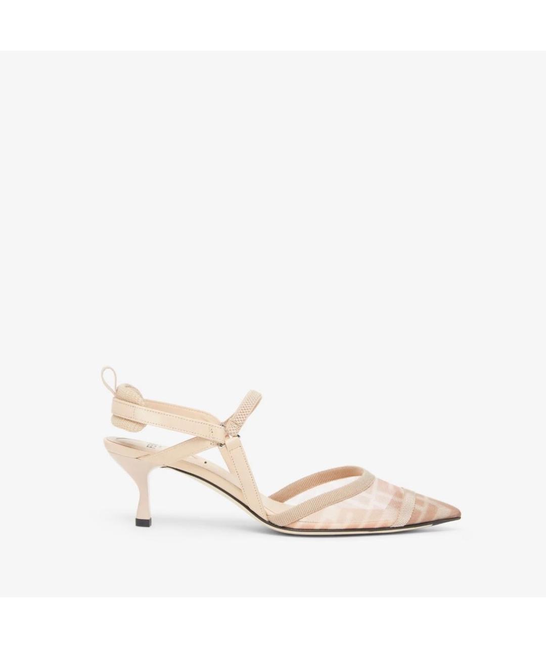 FENDI Бежевые текстильные лодочки на низком каблуке, фото 5