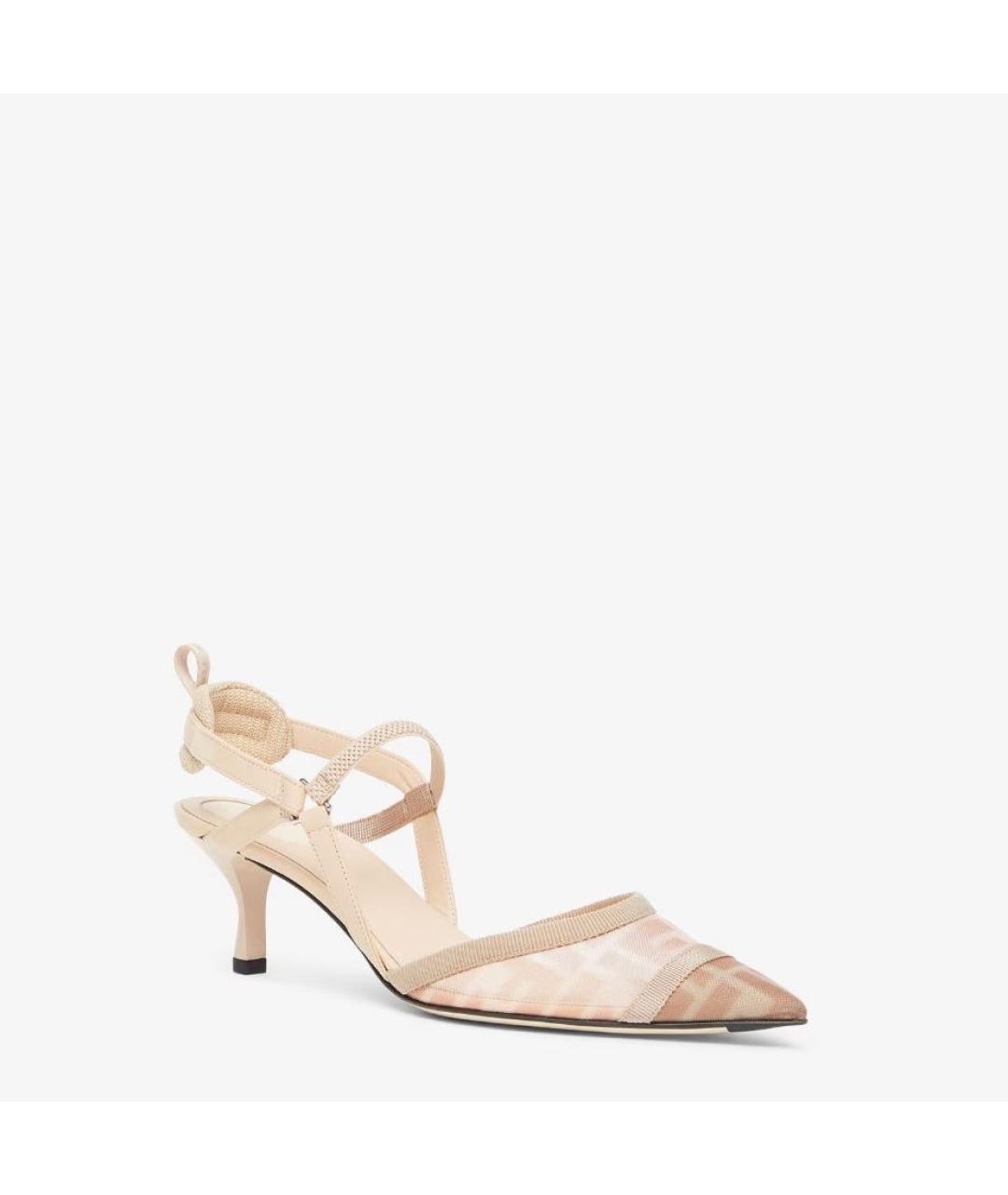 FENDI Бежевые текстильные лодочки на низком каблуке, фото 2