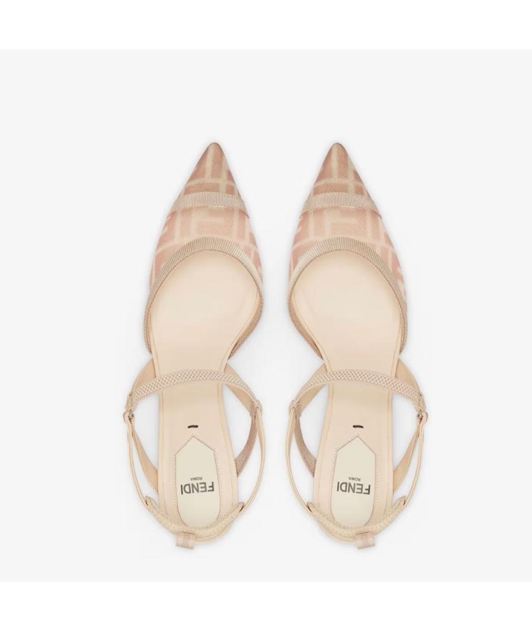 FENDI Бежевые текстильные лодочки на низком каблуке, фото 4