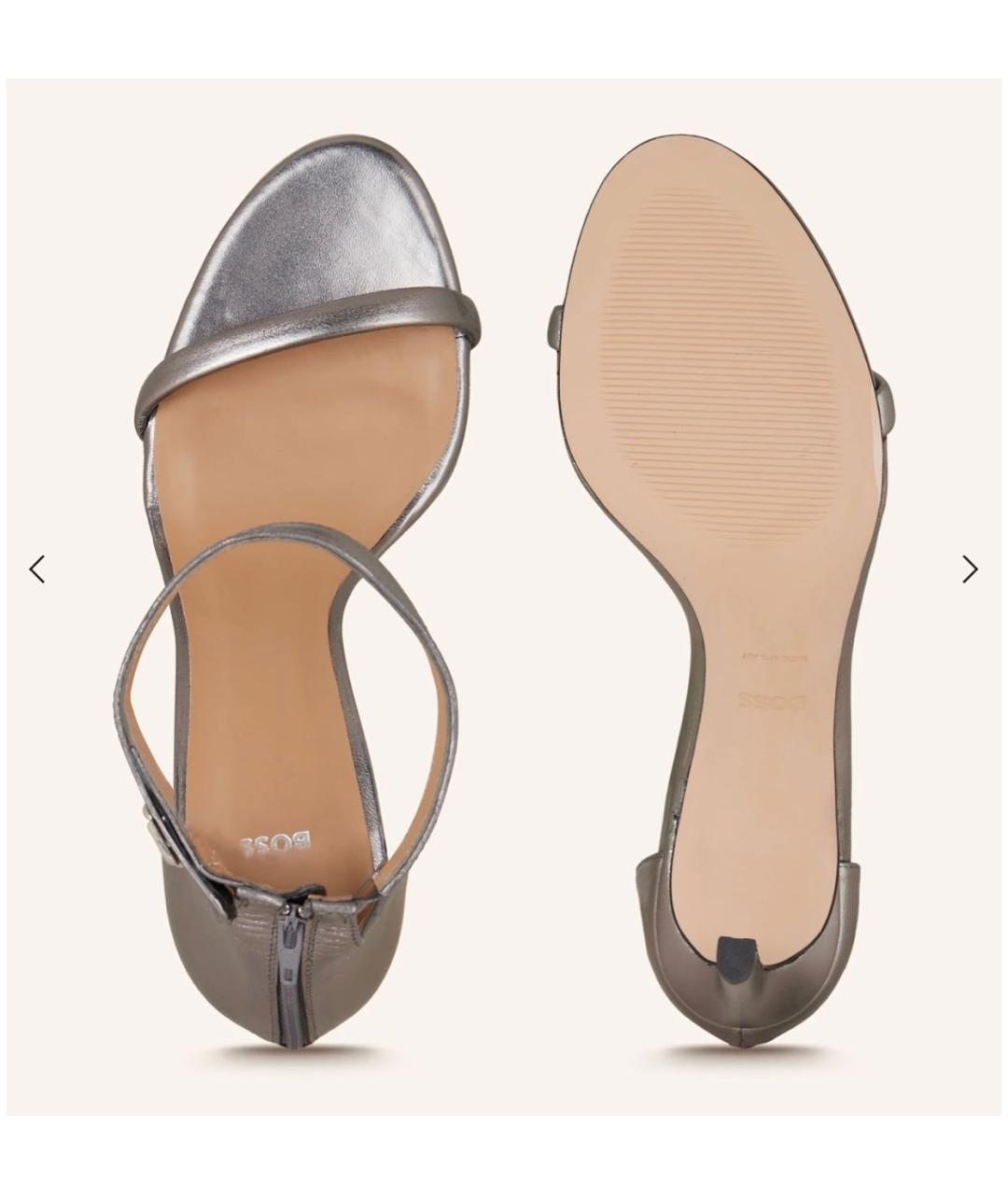 HUGO BOSS Серебряные кожаные босоножки, фото 4