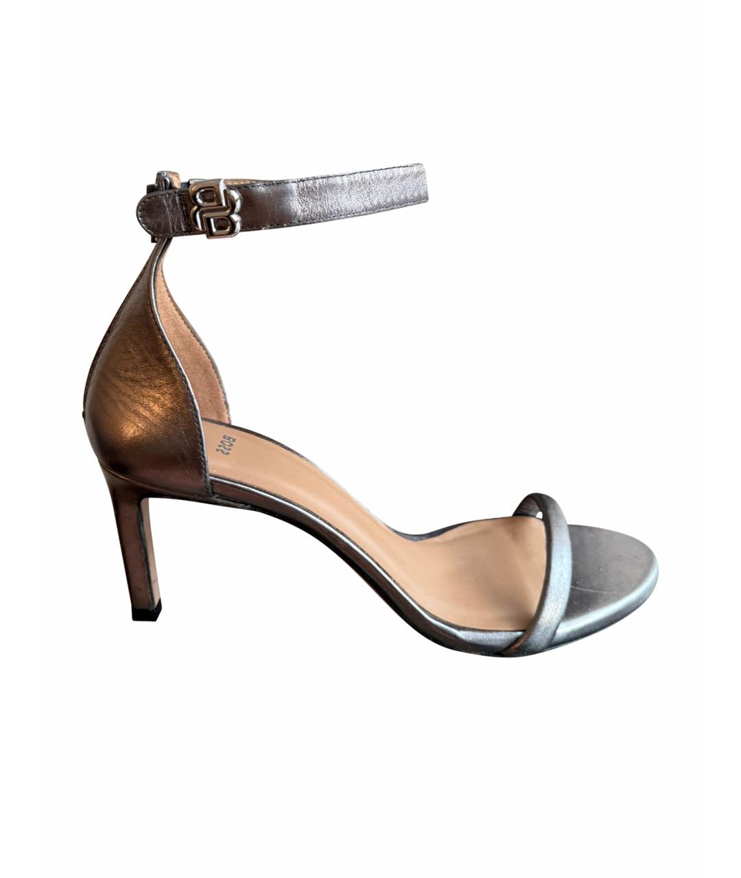 HUGO BOSS Серебряные кожаные босоножки, фото 1