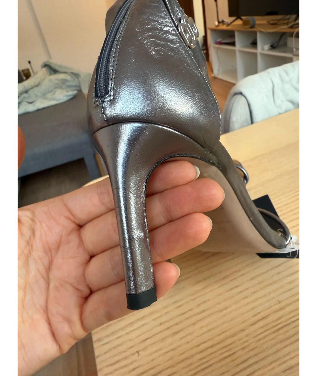 HUGO BOSS Серебряные кожаные босоножки, фото 7