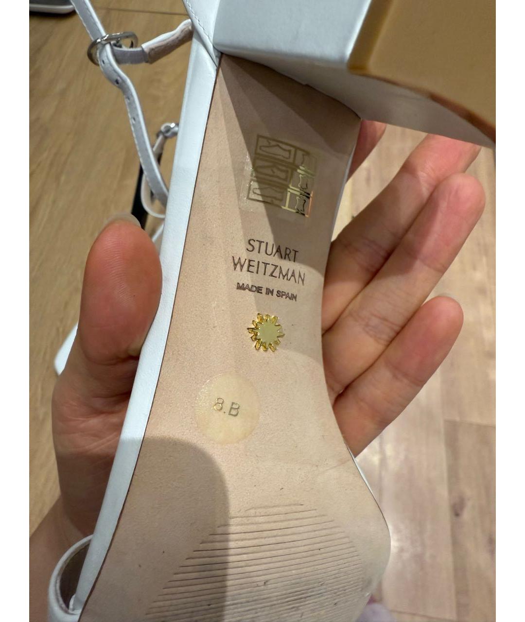 STUART WEITZMAN Белые кожаные босоножки, фото 4